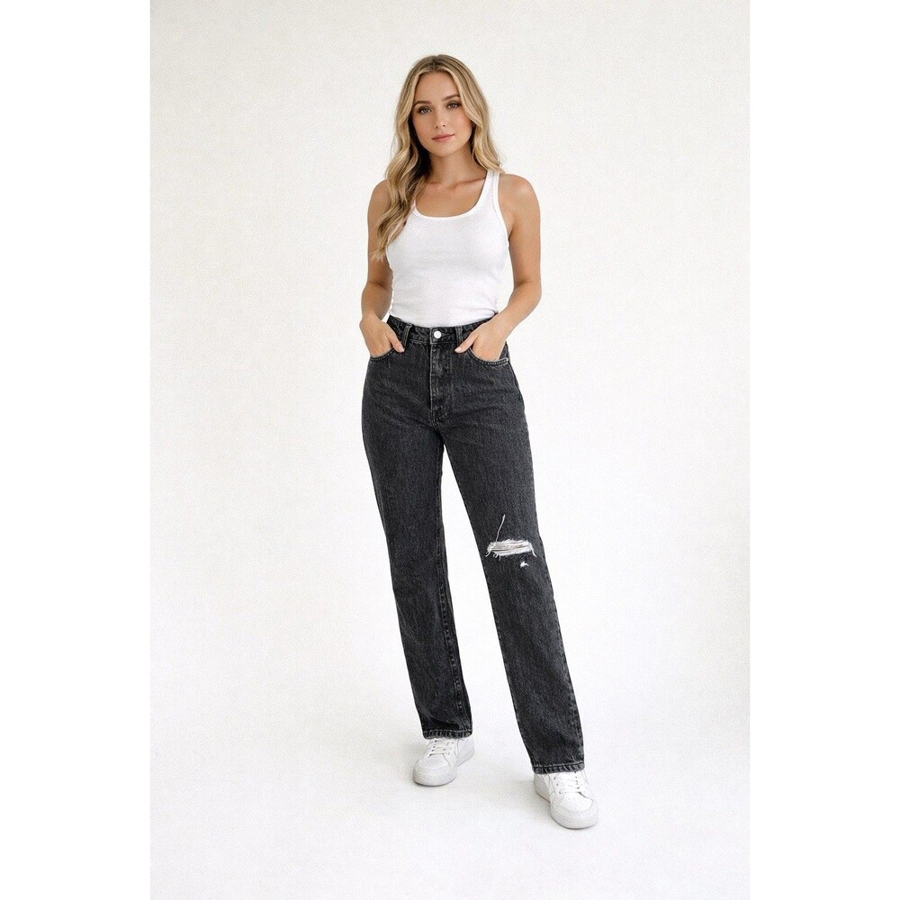 Madewell Perfect Vintage Jeans Womens 31‎ Tall Black Straight Distressed NWT